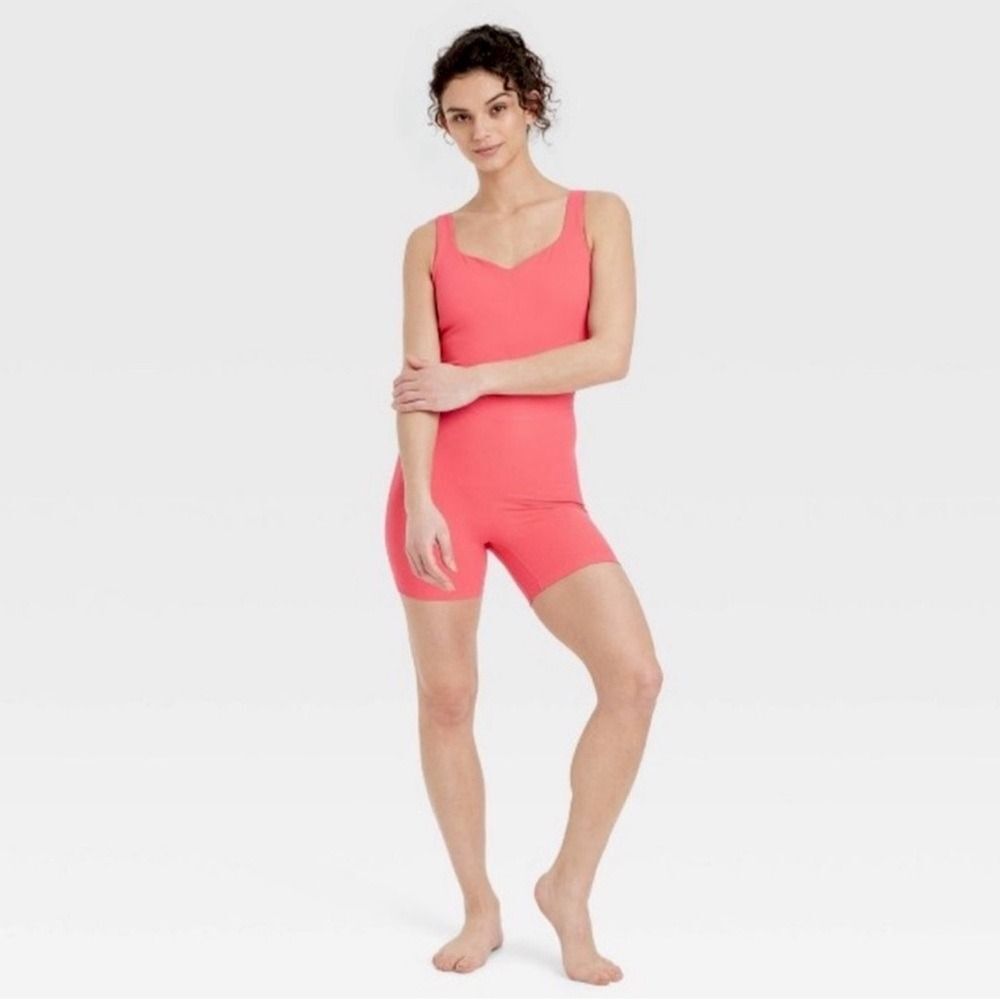 All in Motion Women's Rib Short Bodysuit Pink Size XL